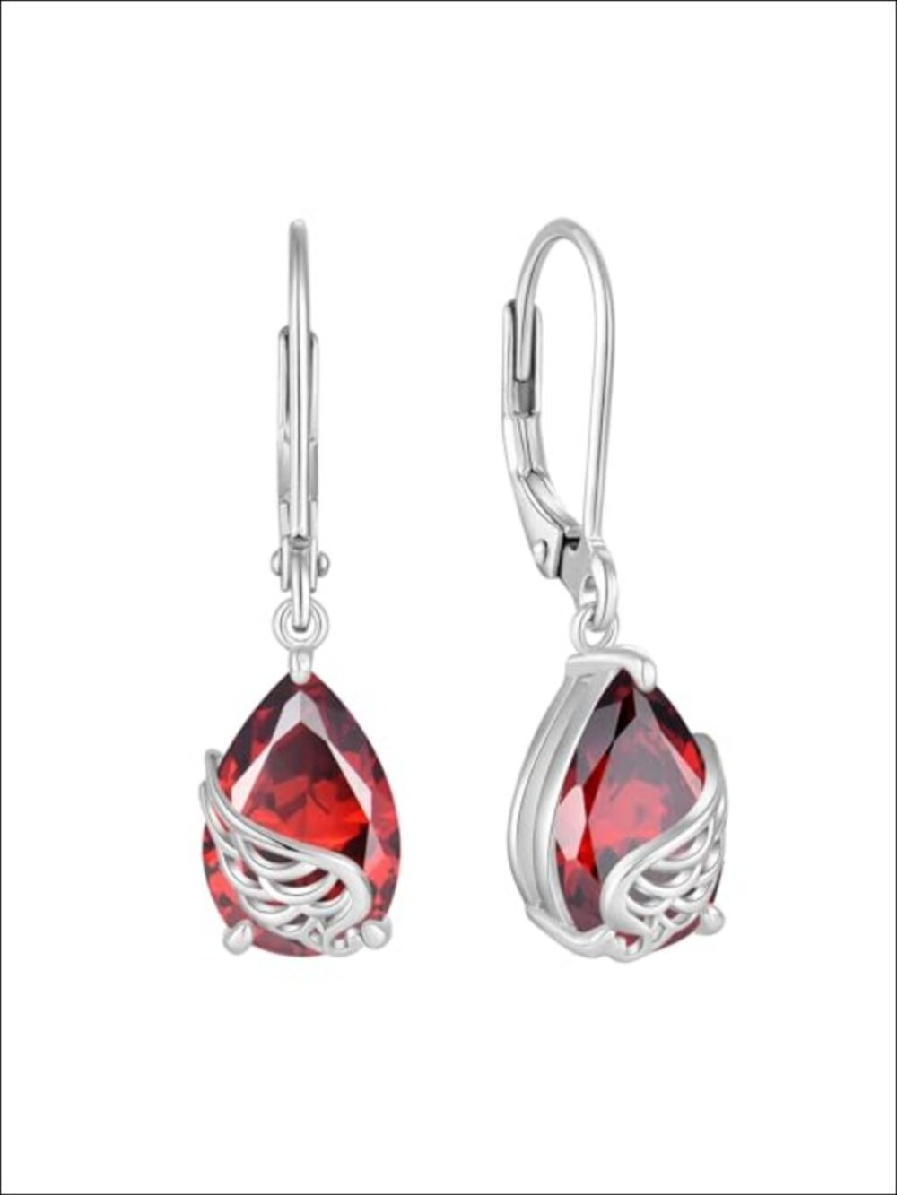 Angel Wings Teardrop Dangle Drop Earrings 925 Sterling Silver 18k White Gold